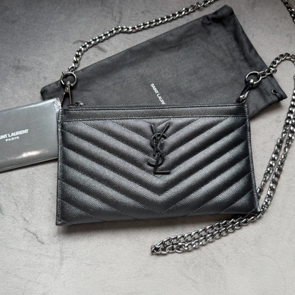 Yves Saint Laurent black monogram clutch / crossbody - Picture 2 of 10